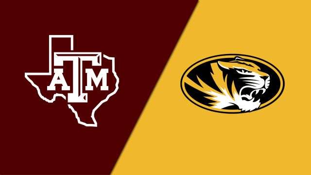 Texas A&M logo on the left and Missouri logo on the right